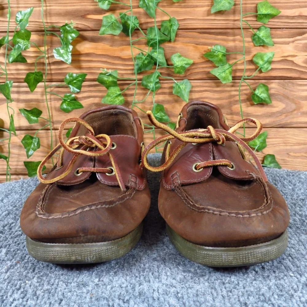 St. John's Bay 016-8001 Mens Boat Shoe Sz 9.5 Casual Nautical Brown Leather Mesh